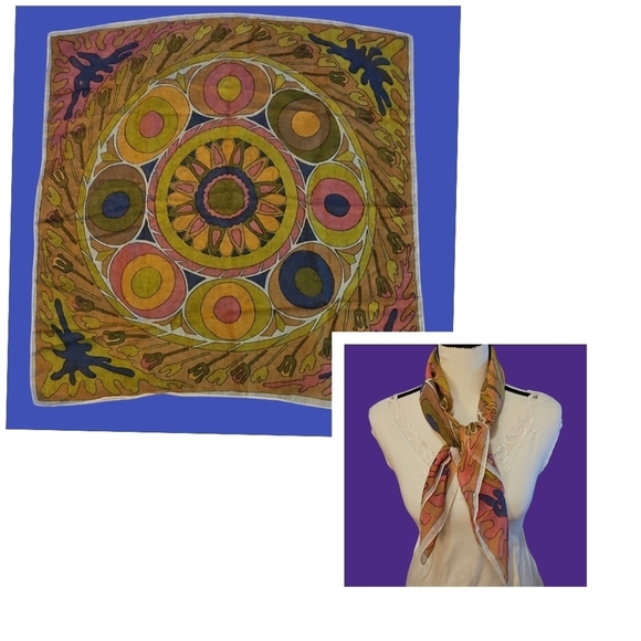 Vintage 1960s Mod Lightweight Semi-sheer Square Scarf - Picture 1 of 8